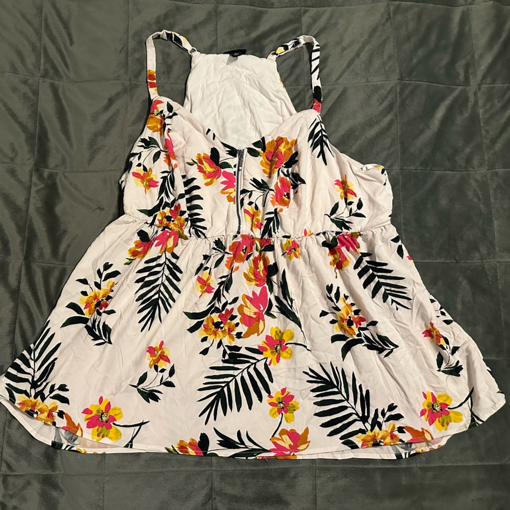 Womens Torrid Size 2 Spaghetti Tank Peplum Stretch Challis Zip Front Cami Floral